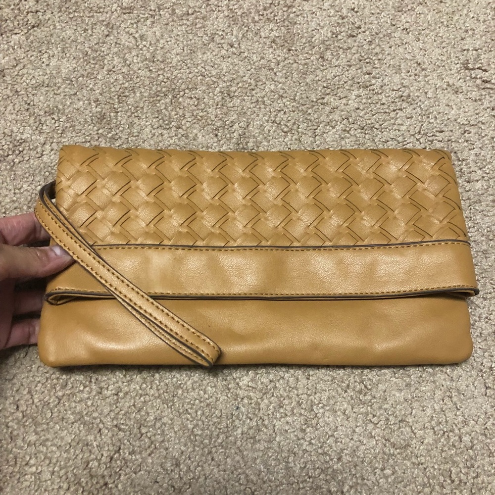 Cognac wristlet clutch